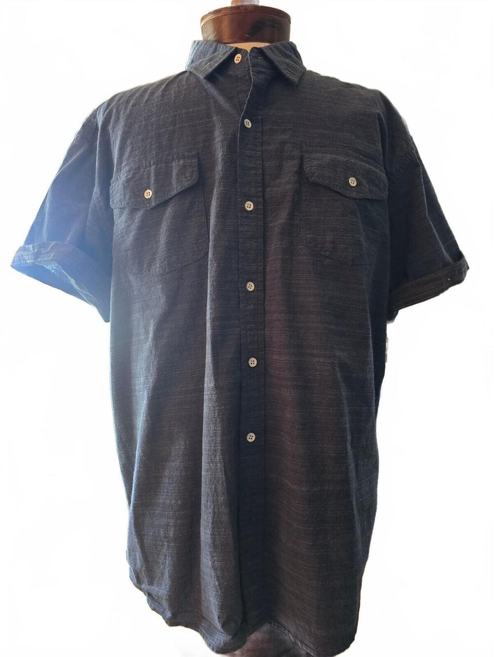 pd&c Men's 2X Stretch Fabric Short Sleeve Button Down Shirt Gray Regular Fit